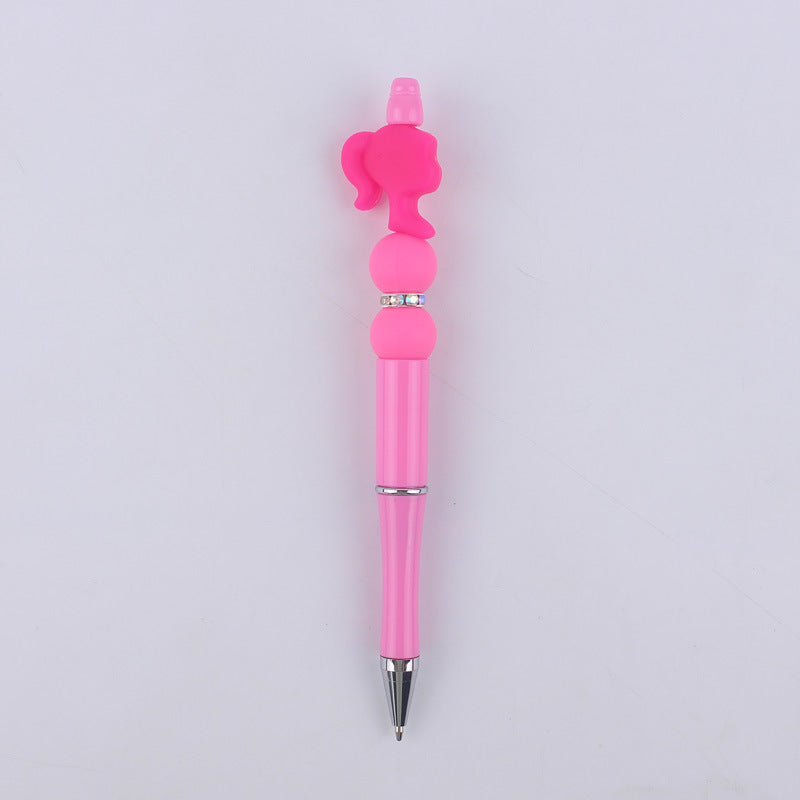 Pink Girls Silicone Beads Beaded Ballpoint Pen