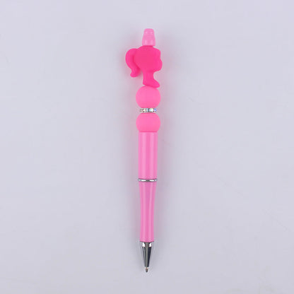 Pink Girls Silicone Beads Beaded Ballpoint Pen