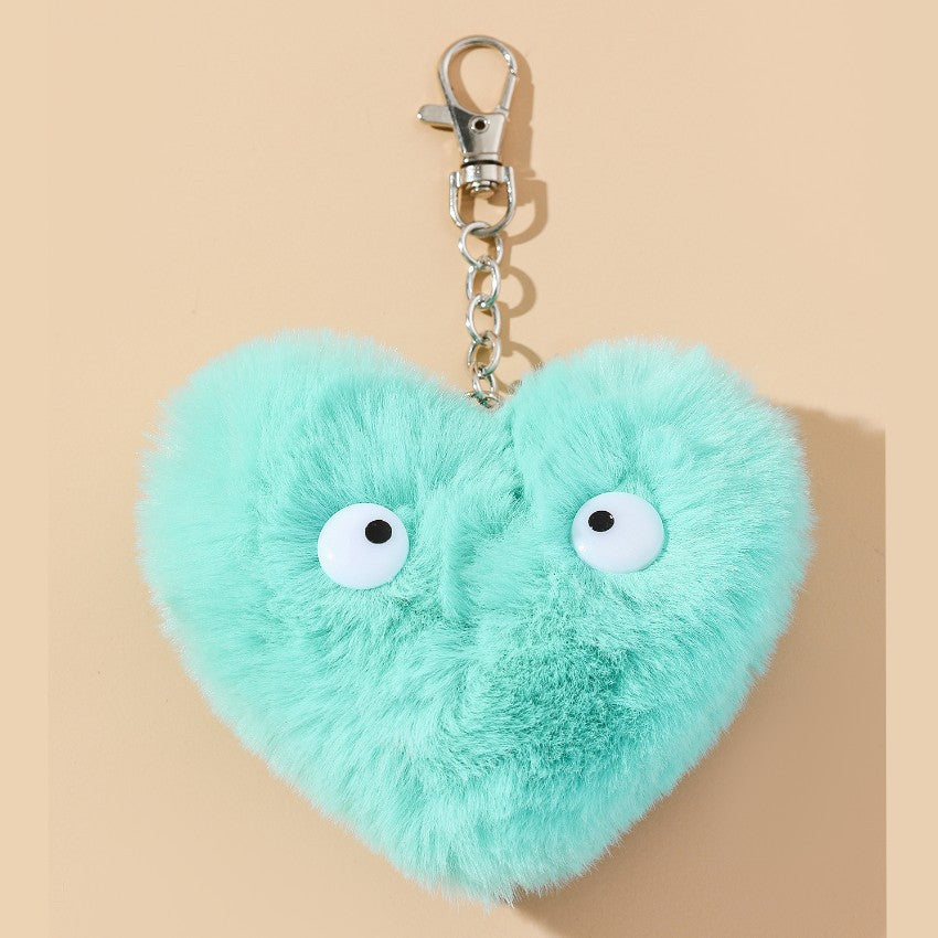 Cute Eyes Peach Heart Plush Keychain