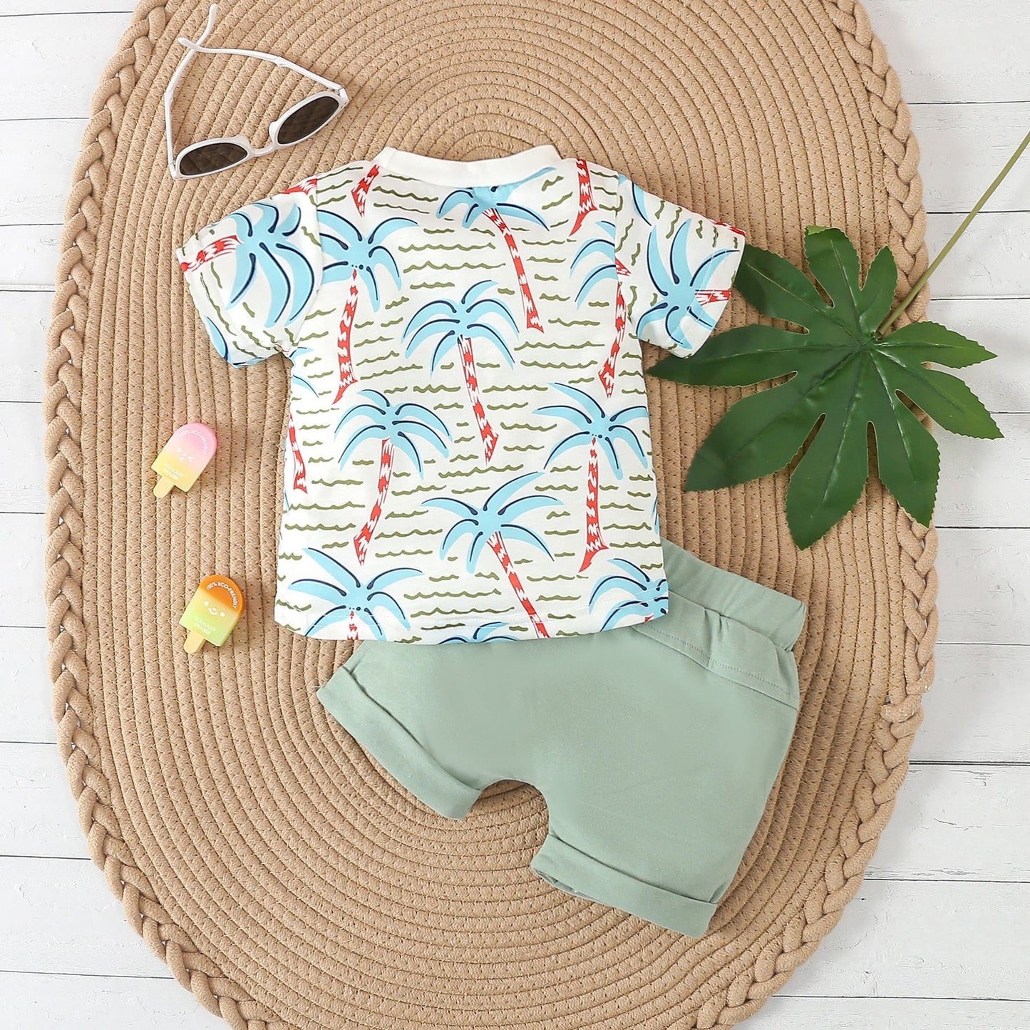 Wholesale Summer Leisure Rainforest Printed T-shirts and Shorts Cotton Baby Sets