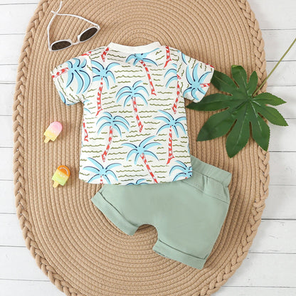 Wholesale Summer Leisure Rainforest Printed T-shirts and Shorts Cotton Baby Sets