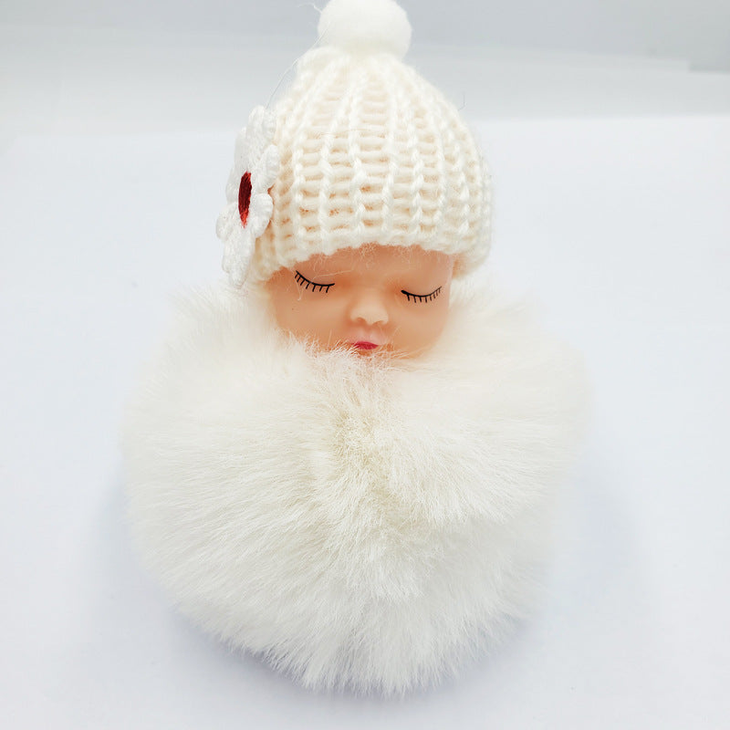 Cute sleeping doll keychain fur ball pendant