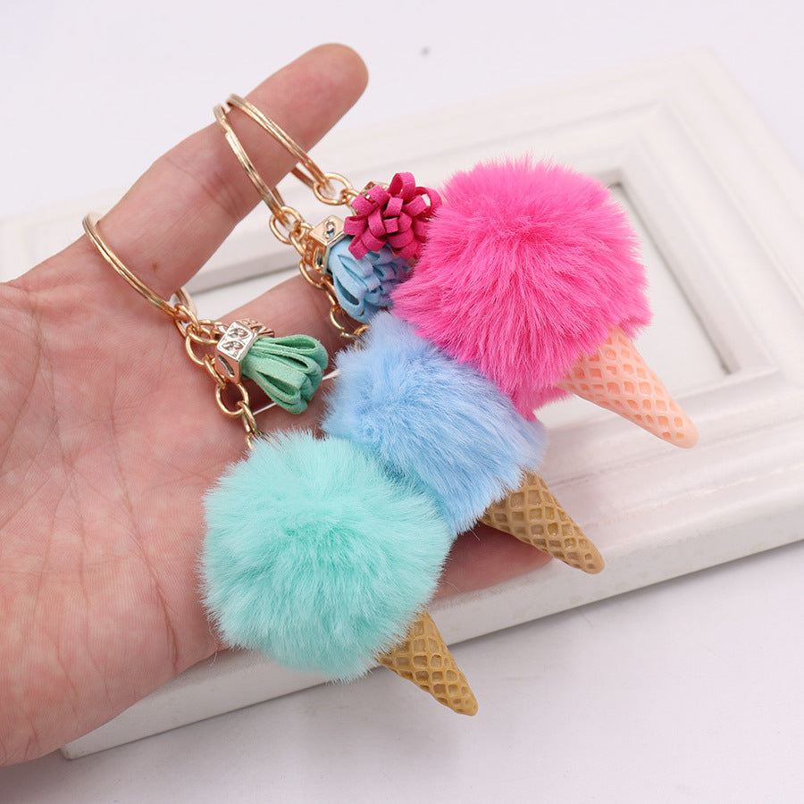 Cartoon Plush Ice Cream Keychain