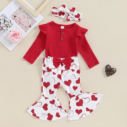 Wholesale Cotton Valentine's Day Infant Girls Baby Flying Sleeves Long Sleeves