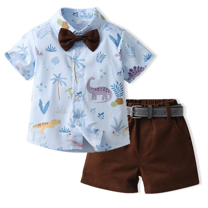 Boys' Cotton Summer Shirt Shorts Casual Two-piece Set