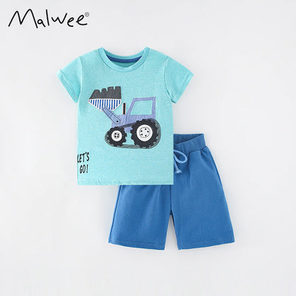 Boys cartoon short sleeved Shorts Set
