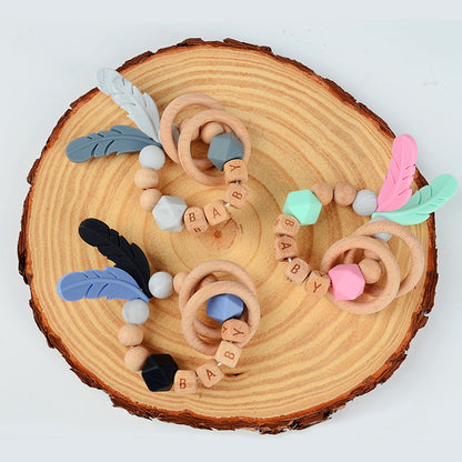 Baby Wooden Teether Bracelet Rattle Silicone Bead Micro Stick TOY
