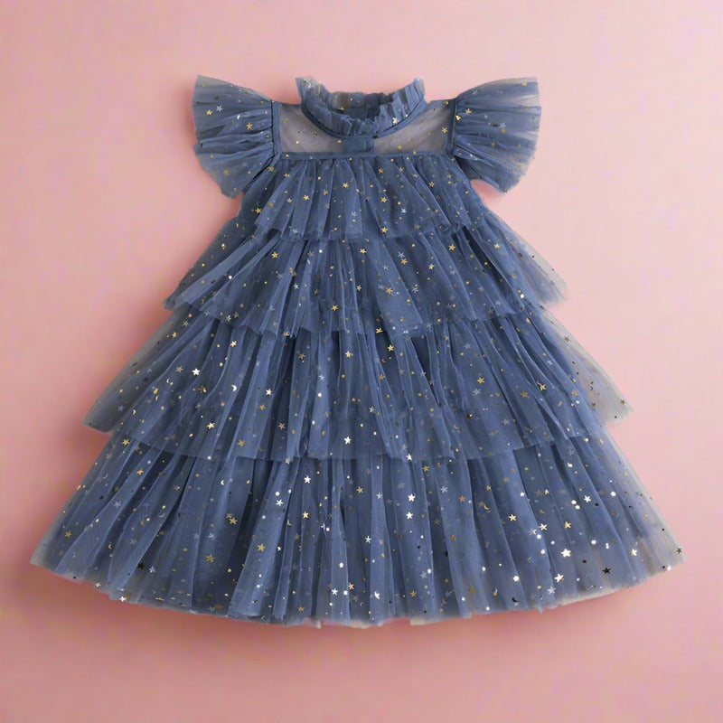 Girls Summer Star Sequin Cake Mesh Tutu Skirt