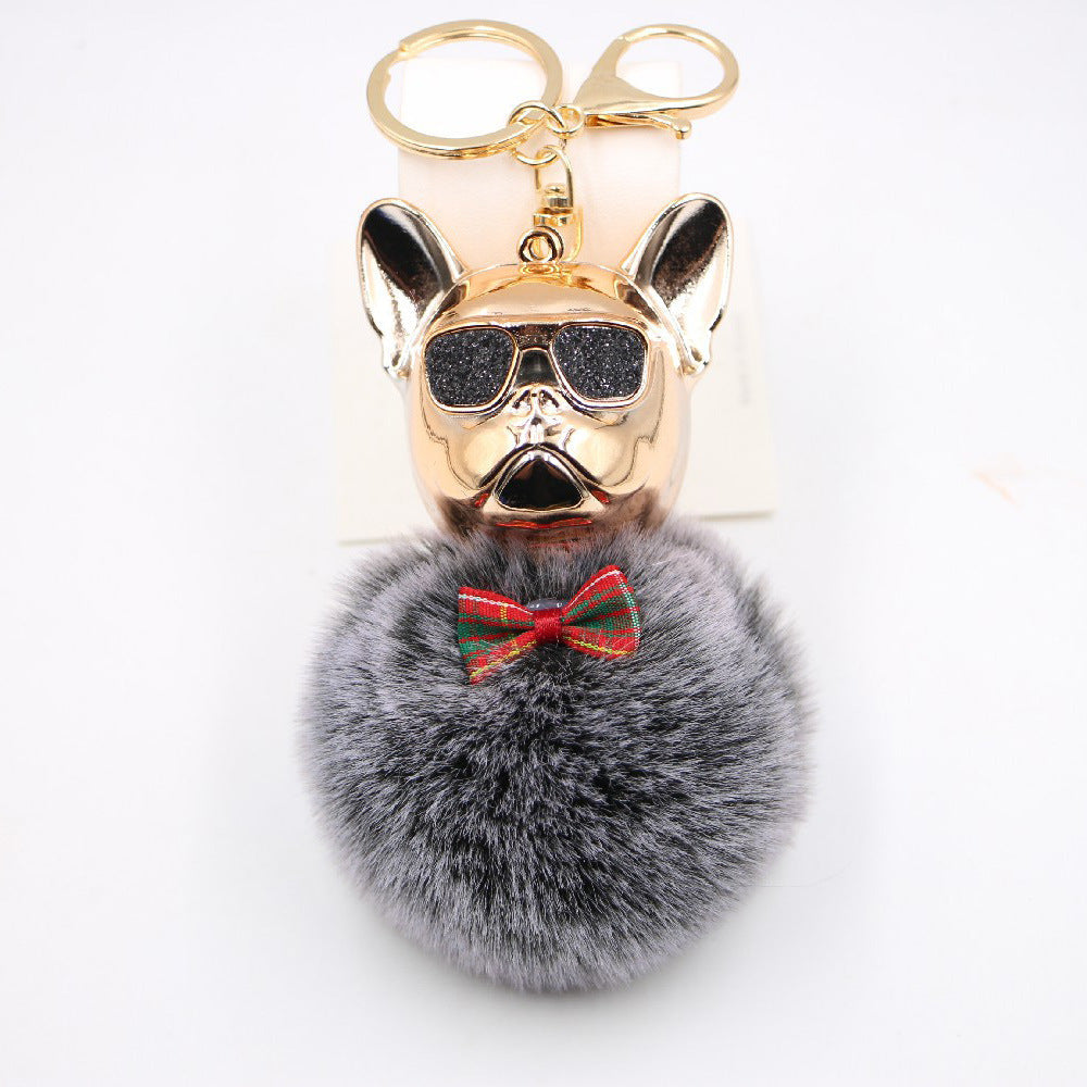 New Creative Sunglasses French Dou Plush Ball Keychain