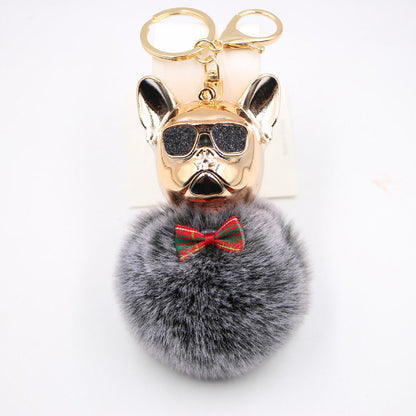 New Creative Sunglasses French Dou Plush Ball Keychain