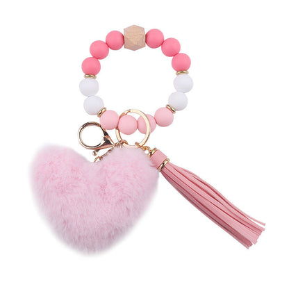 Heart Shape Fur Ball Tassel Silicone Beaded Wrist