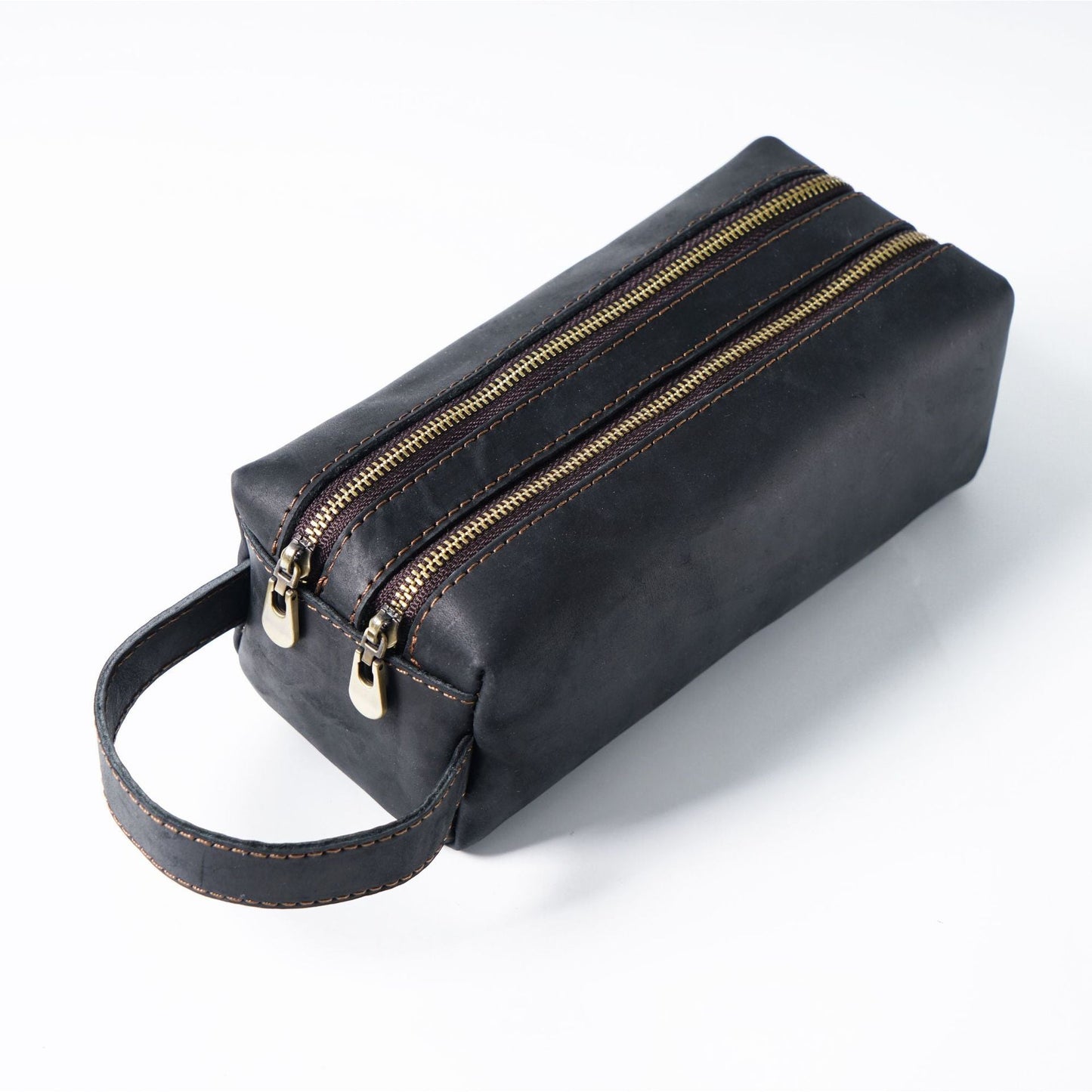 Leather Simple Large -capacity Creative Double -layer Zipper Bag