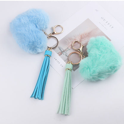 Heart Shaped Fur Ball Tassel Keychain