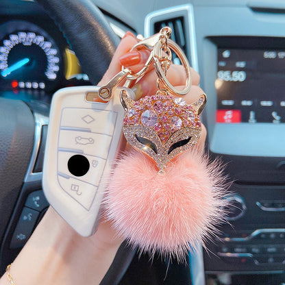 Mink Fur with Diamonds Crystal Fox Head Keychains