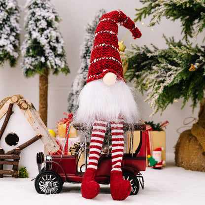 Polyester Christmas Striped Knitted Hat Rudolph Hanging Leg