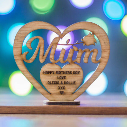 Mother's Day Wooden Carved Heart-shaped Hollow Letter Ornaments