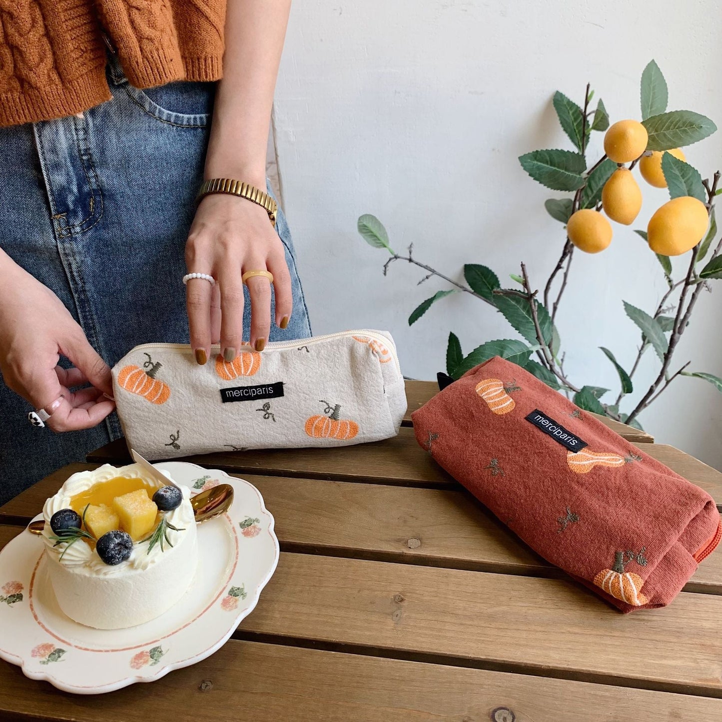 Three-dimensional Embroidered Pumpkin Cotton Pen Bags