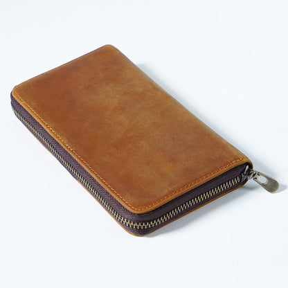 First Layer Cowhide Vintage Zipper Pen Storage Bag