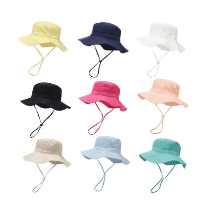 Cotton Solid Color Kids Bucket Hat with Windproof Rope
