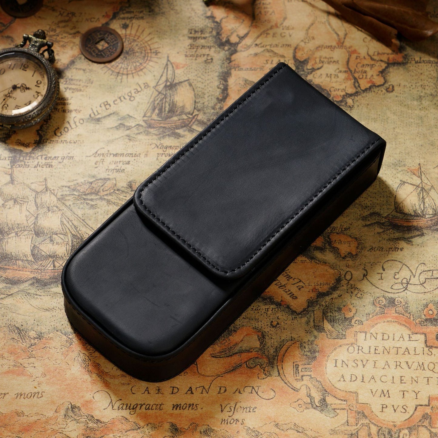 Genuine Leather Handmade Magnetic Drawer Pen Bag
