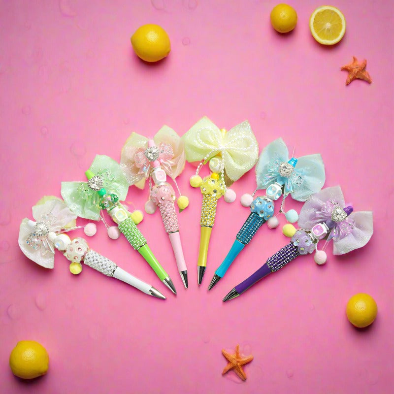 Beaded Pens Colorful Handmade Beaded Twisting Rhinestone Bow