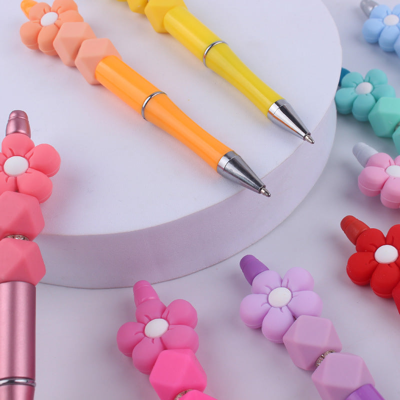 Beadable Pens Handmade Flower Silicone Beaded Ballpoint Pen