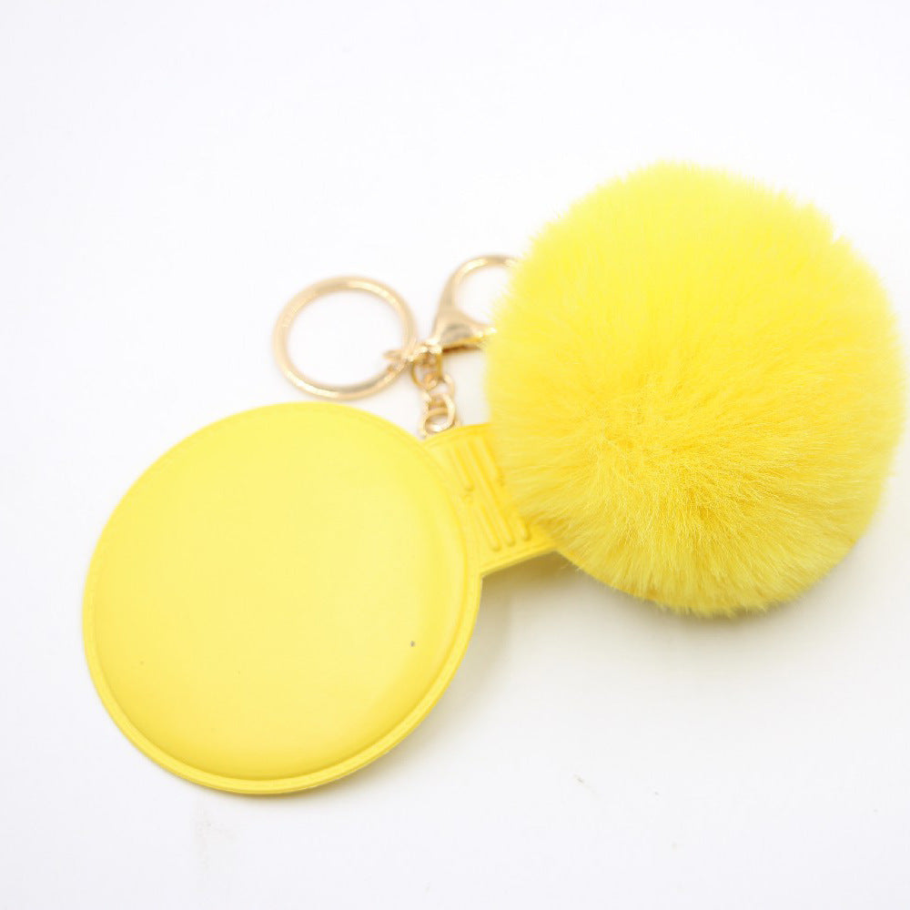 Small Mirror Hair Ball Bag Alloy Keychain