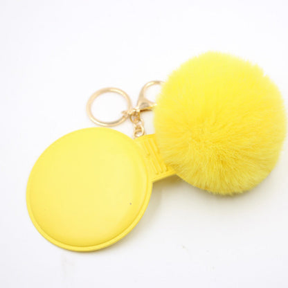 Small Mirror Hair Ball Bag Alloy Keychain