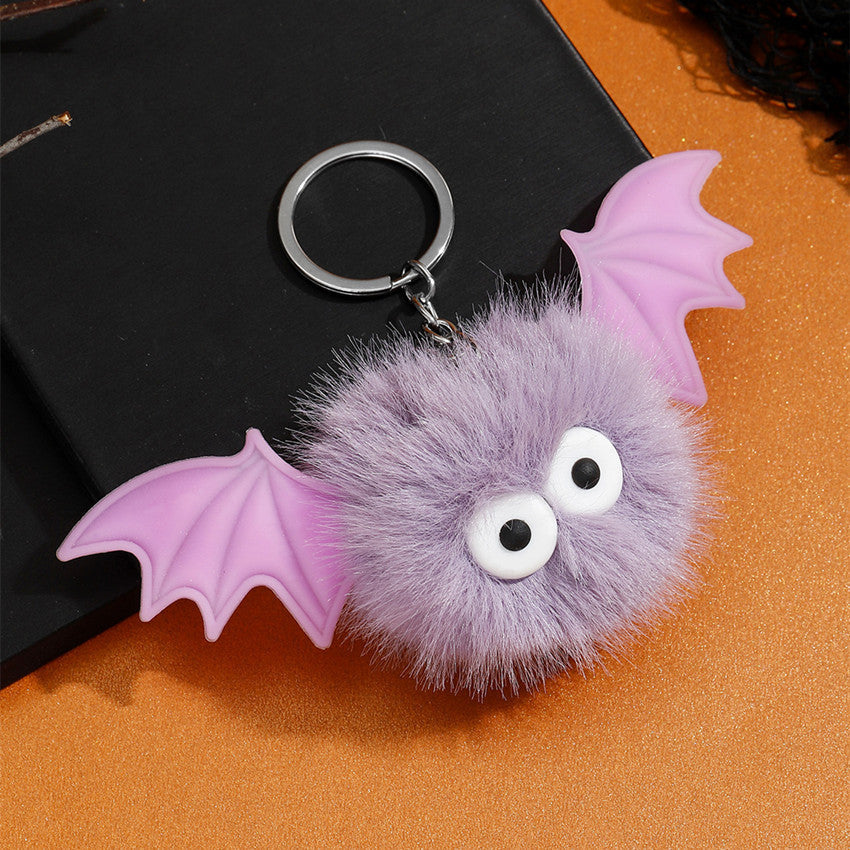 Halloween Bat Plush Pom Keychain
