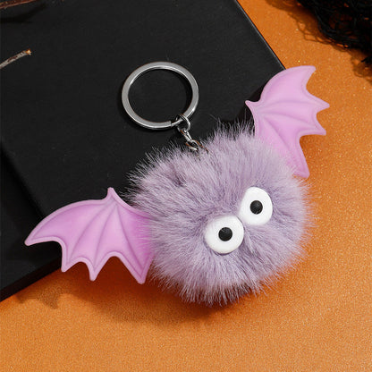 Halloween Bat Plush Pom Keychain
