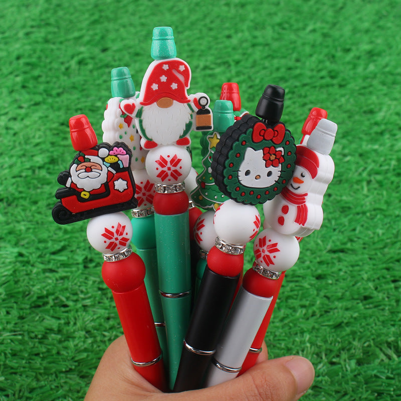 Cartoon Christmas Snowman Tree Beadable Silicone Beaded Ballpoint