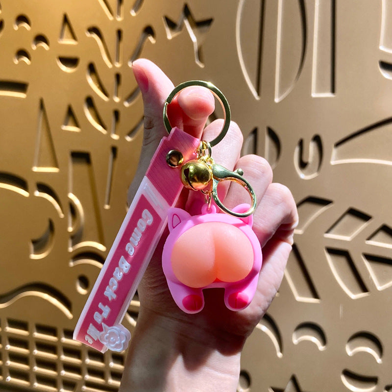 Cartoon Q Elastic Butt Decompression PVC Soft Glue Keychain