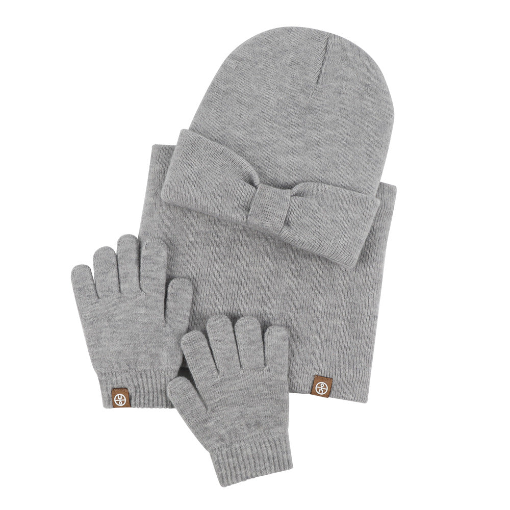 Wholesale Children's Hat Bow Baby Hat Scarf Gloves Set