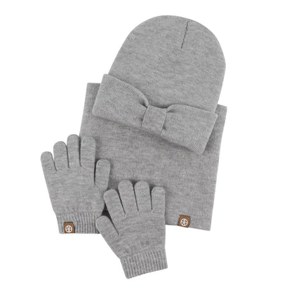 Wholesale Children's Hat Bow Baby Hat Scarf Gloves Set