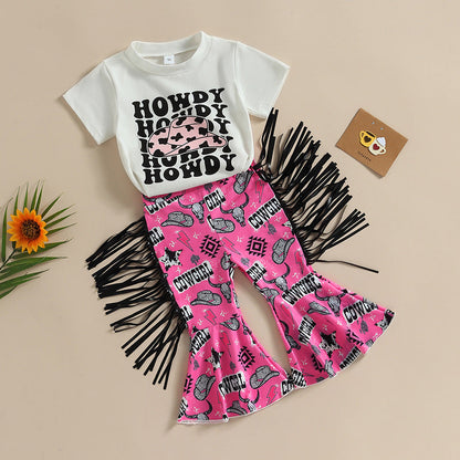 Cotton Children's Letter Hat T-shirt Plum Tassel Bell Pants Suit