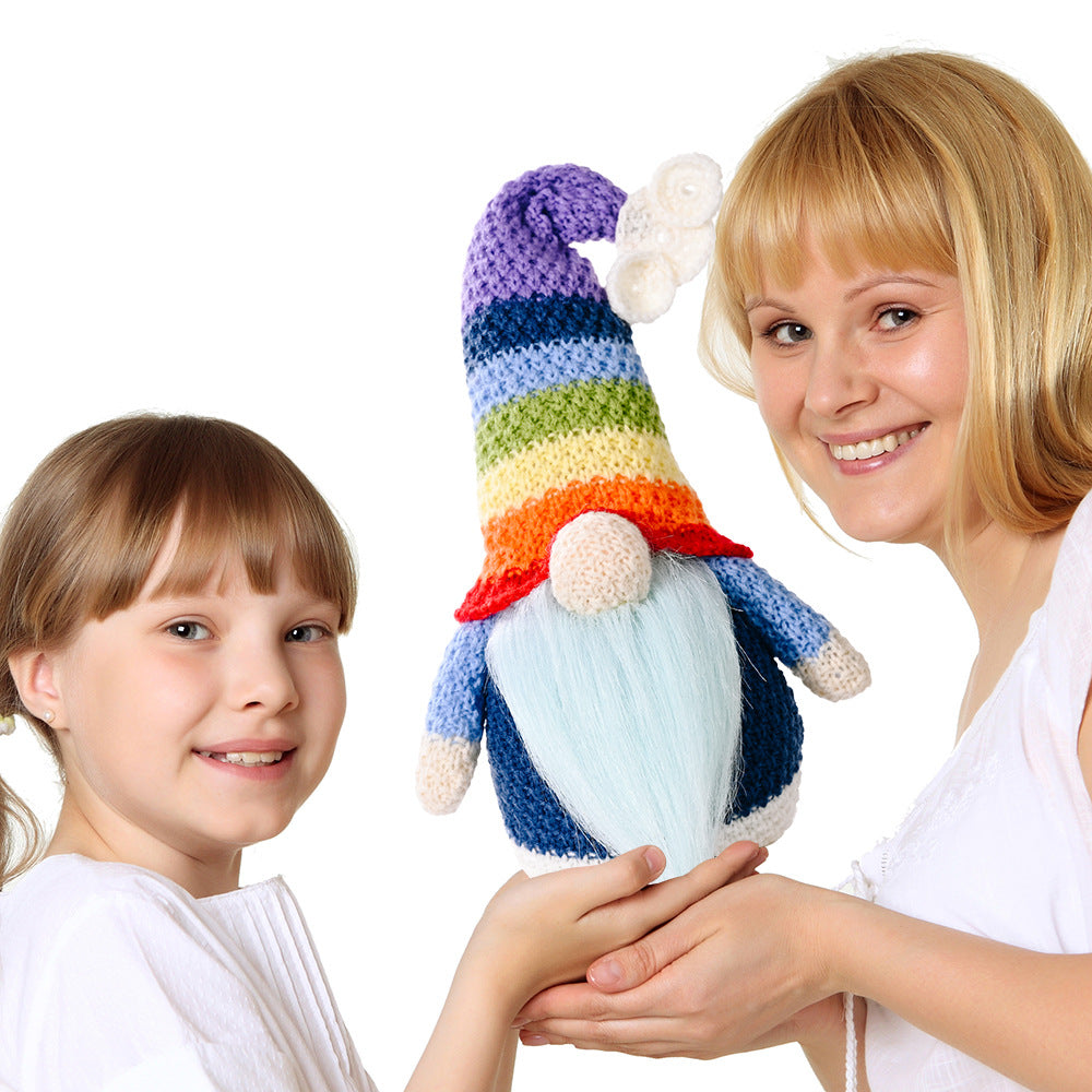 Polyester Knitting Rainbow Elf Rudolph Faceless Doll Colorful