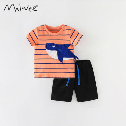 Boys' suit animal cotton shorts short sleeved two-piece Pullover