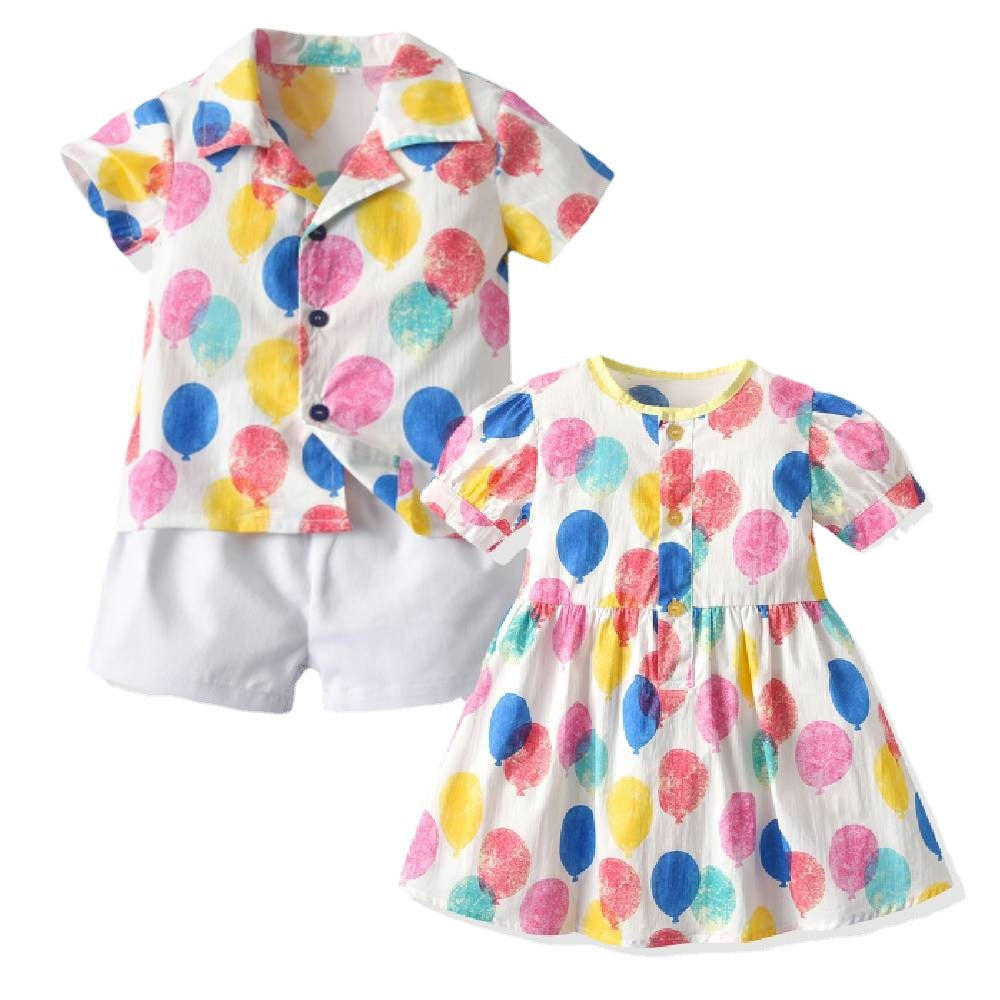 Children's Cotton Printed Shirts and Shorts Sibling Clothing