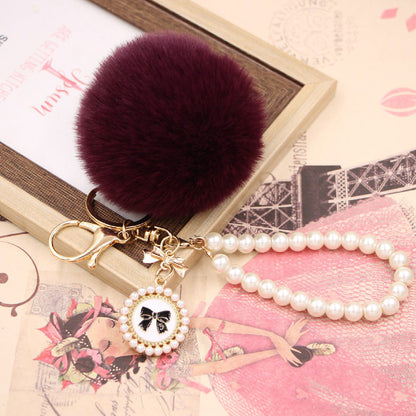 Imitation Rex Rabbit Fur Ball Pearl Chain Bow