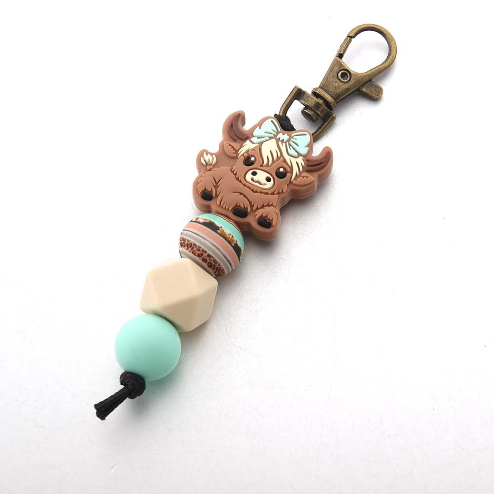 Wholesale Cartoon Cow Silicone Beaded Keychain