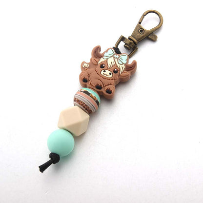 Wholesale Cartoon Cow Silicone Beaded Keychain