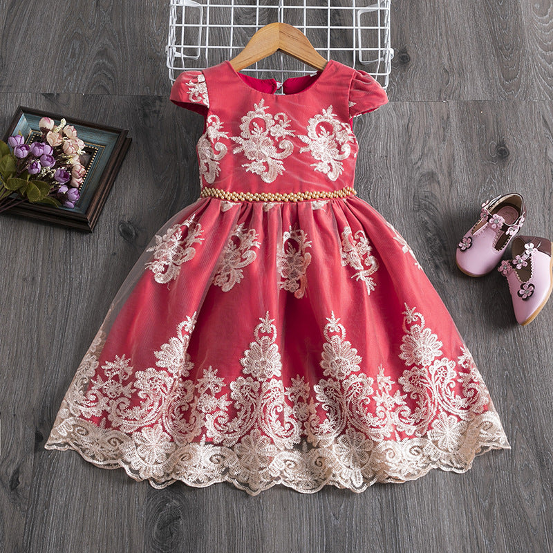 Polyester Girls Dress Bow Embroidered Princess Dress