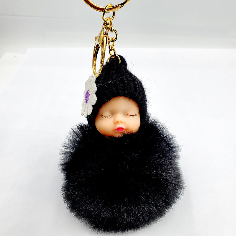 Cute sleeping doll keychain fur ball pendant
