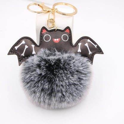 Halloween PU Leather Bat Fur Ball Keychain