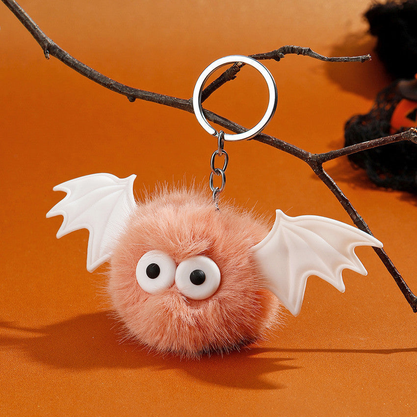 Halloween Bat Plush Pom Keychain