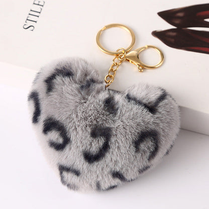 Leopard Print Love Plush Ball Keychain