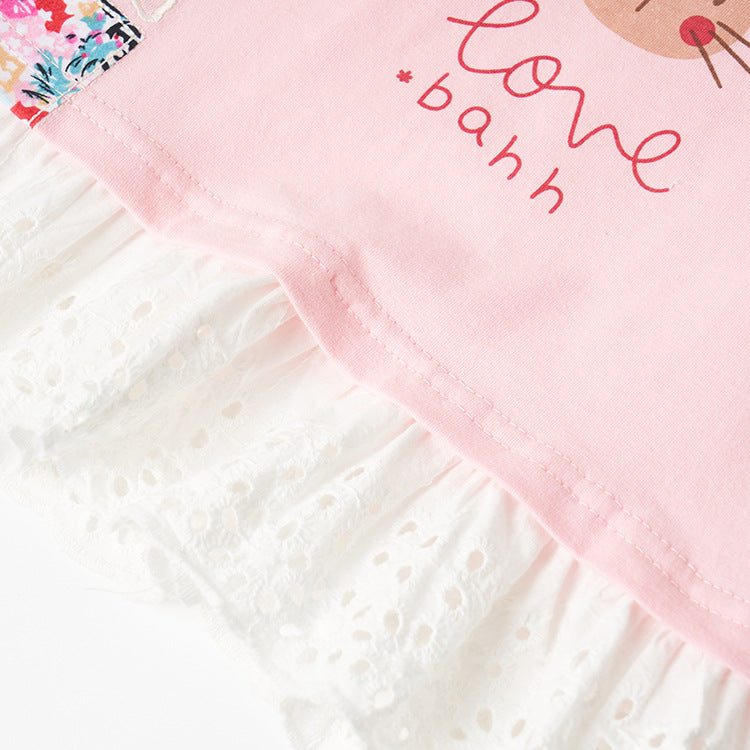 Girls Rabbit Print Half Sleeve Tops