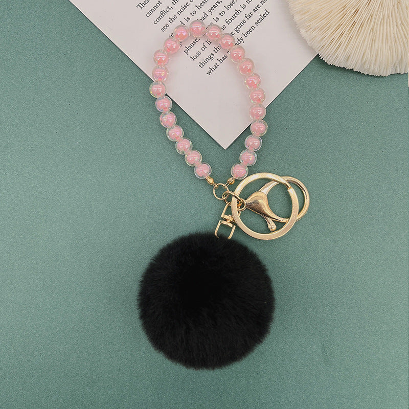 Cute Fur Ball Colorful Beaded Lanyard Keychain