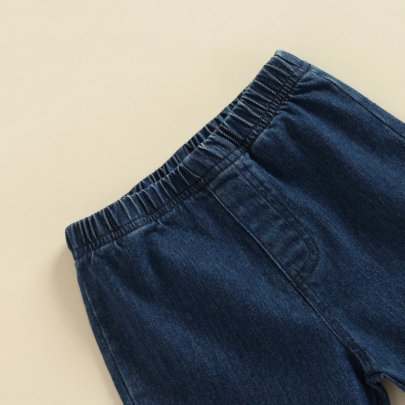 Children's Abstract Printed Cotton Stretch Denim Flared Pants