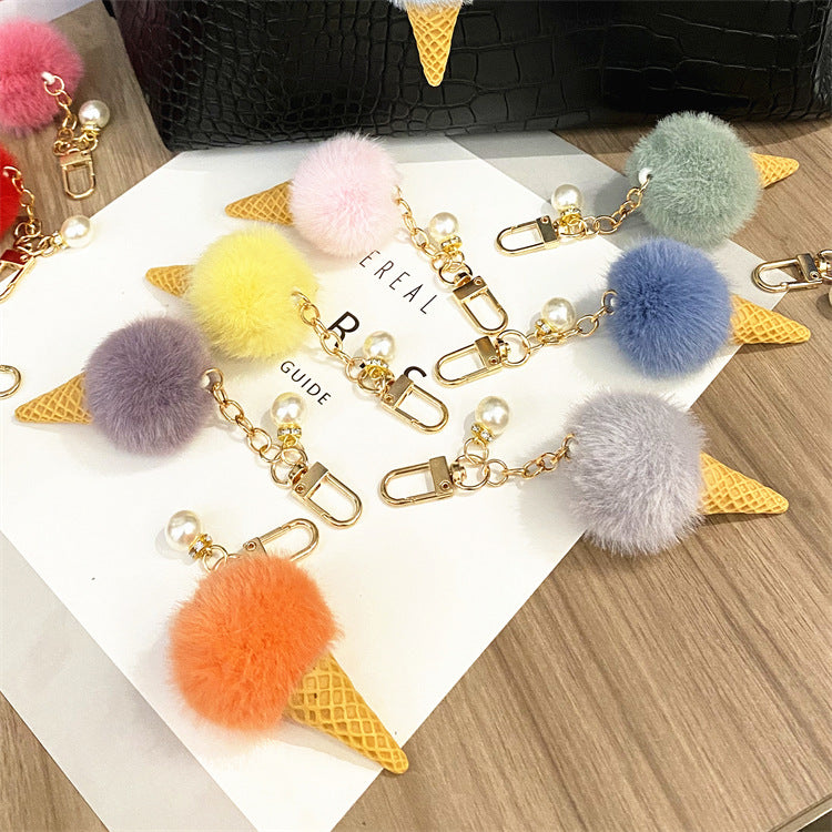 Plush Candy Color Ice Cream Pom Keychain